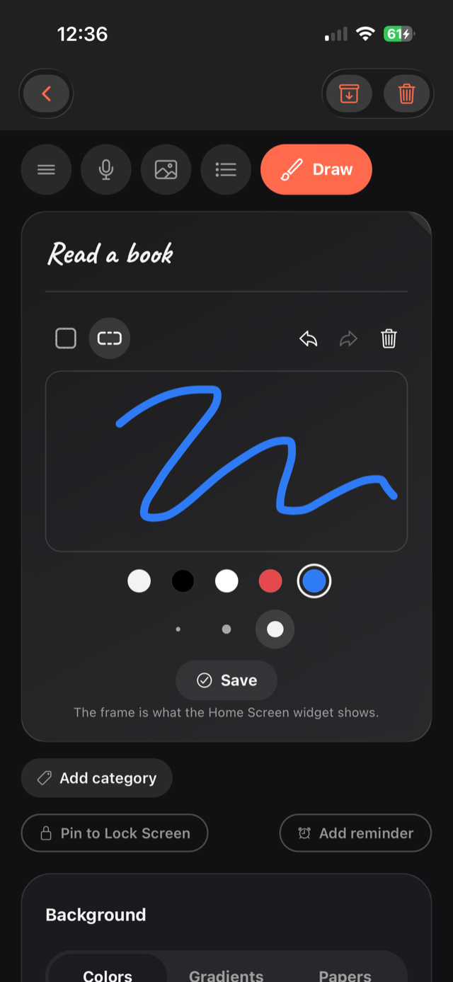 StickyNote draw editor screen